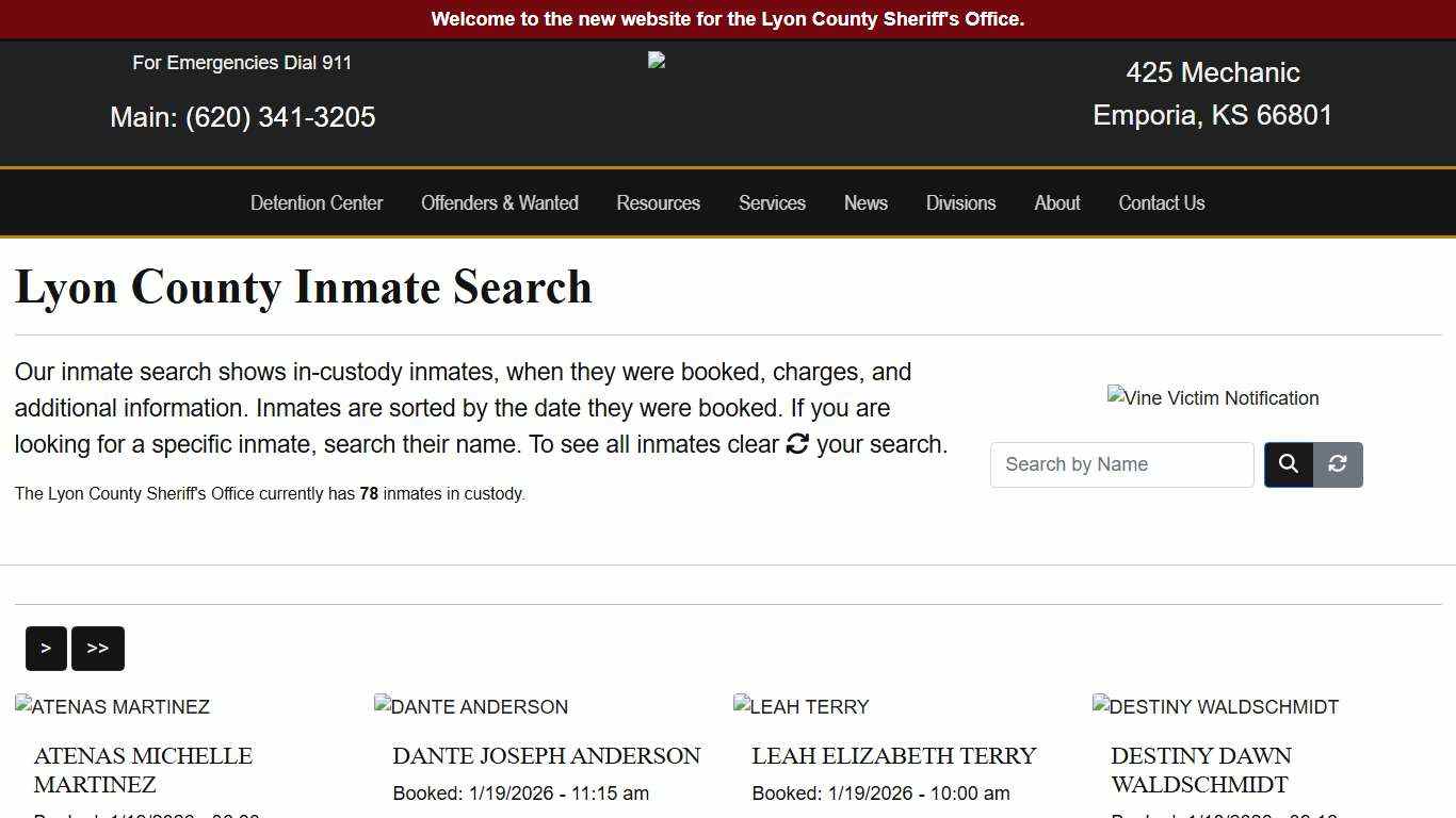 Inmate Search - Lyon County Sheriff's Office