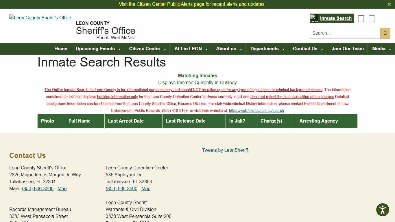 Leon County Sheriff's Office > Departments > Detention Facility > Inmate search > Search-Results